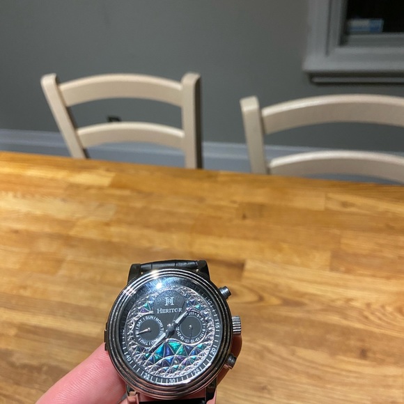 Heritor Automatic Legacy Leather-Band Watcch w/Day/Date - Silver/Black - Picture 4 of 11